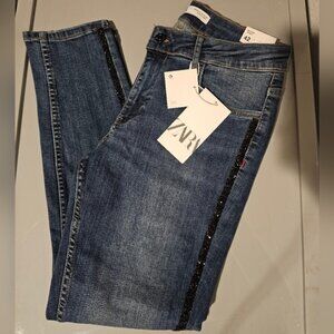 Zara Women's Denim Jeans with Black Detail
